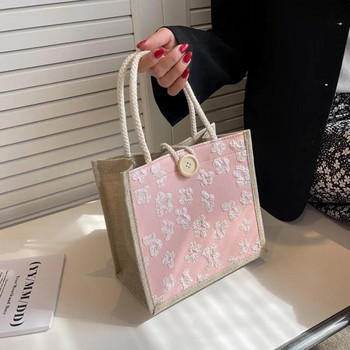 ISKYBOB Модна екологична пазарска чанта Мъжка чанта с ленени копчета Чанта за хранителни стоки с голям капацитет Дамска ежедневна дамска чанта Подаръчна чанта 2023 г.