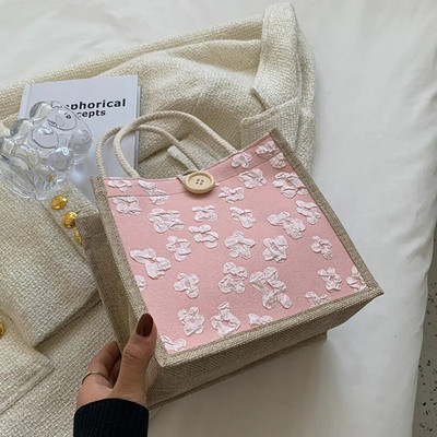 ISKYBOB Fashion οικολογική τσάντα αγορών Τσάντα τσάντα τσάντα τσάντα με κουμπιά λινό τσάντα μεγάλης χωρητικότητας Γυναικεία τσάντα δώρου casual τσάντα 2023