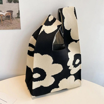 Модна ръчна чанта с ивици и възли Ръчно изработена плетена жилетка Дамска чанта Преносима мини чанта за през рамо Пазарски чанти за многократна употреба Калъф за телефонни ключове