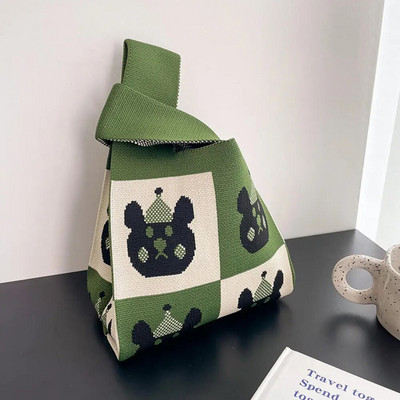 Modes svītru mezgla plaukstas soma ar rokām darināta trikotāžas veste rokassomiņa Pārnēsājama mini plecu soma Atkārtoti lietojami iepirkumu maisiņi Tālruņa atslēgu maisiņš