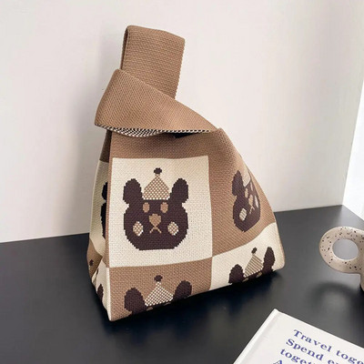 Modes svītru mezgla plaukstas soma ar rokām darināta trikotāžas veste rokassomiņa Pārnēsājama mini plecu soma Atkārtoti lietojami iepirkumu maisiņi Tālruņa atslēgu maisiņš