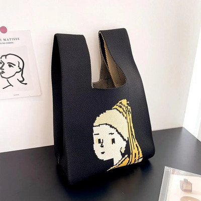 Modes svītru mezgla plaukstas soma ar rokām darināta trikotāžas veste rokassomiņa Pārnēsājama mini plecu soma Atkārtoti lietojami iepirkumu maisiņi Tālruņa atslēgu maisiņš