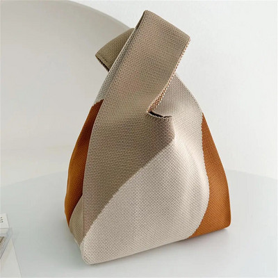 Modes svītru mezgla plaukstas soma ar rokām darināta trikotāžas veste rokassomiņa Pārnēsājama mini plecu soma Atkārtoti lietojami iepirkumu maisiņi Tālruņa atslēgu maisiņš