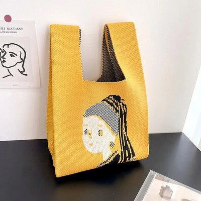 Modes svītru mezgla plaukstas soma ar rokām darināta trikotāžas veste rokassomiņa Pārnēsājama mini plecu soma Atkārtoti lietojami iepirkumu maisiņi Tālruņa atslēgu maisiņš