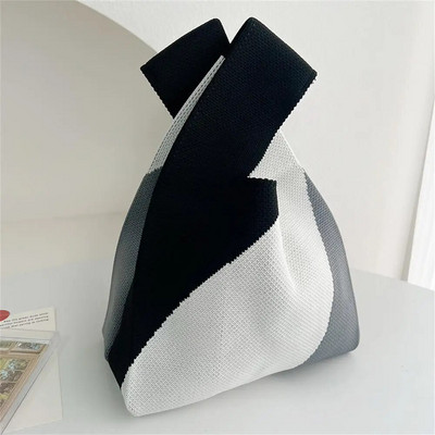 Modes svītru mezgla plaukstas soma ar rokām darināta trikotāžas veste rokassomiņa Pārnēsājama mini plecu soma Atkārtoti lietojami iepirkumu maisiņi Tālruņa atslēgu maisiņš