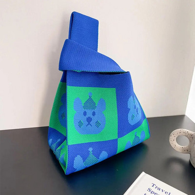 Modes svītru mezgla plaukstas soma ar rokām darināta trikotāžas veste rokassomiņa Pārnēsājama mini plecu soma Atkārtoti lietojami iepirkumu maisiņi Tālruņa atslēgu maisiņš