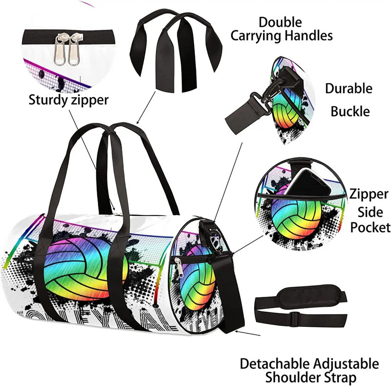 Varavīksnes volejbola sporta vingrošanas soma Sporta bumbiņu ceļojumu soma Liela pārnēsāšana nedēļas nogalē, nakšņojot treniņiem, plecu soma