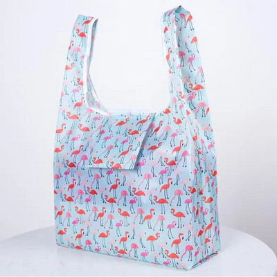 Zaļš salokāms atkārtoti lietojams eko iepirkumu maisiņš Ziedu tote salokāms rozā flamingo kabatas maisiņš rokassomas Uzglabāšanas somas