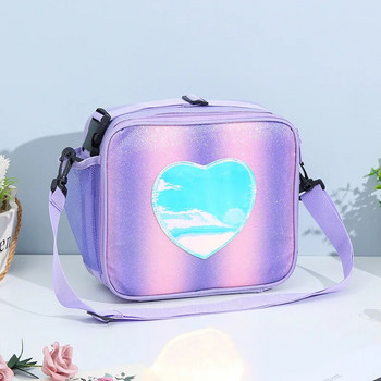 Holographic Heart Lunch Tote Box Δοχείο τσάντα μεσημεριανού γεύματος με ρυθμιζόμενο ιμάντα ώμου