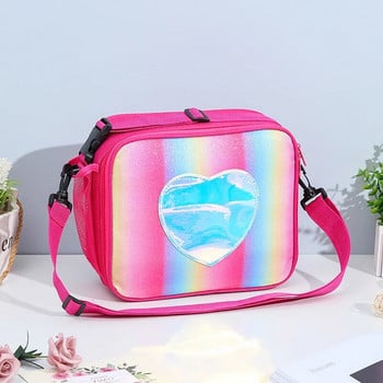 Holographic Heart Lunch Tote Box Δοχείο τσάντα μεσημεριανού γεύματος με ρυθμιζόμενο ιμάντα ώμου