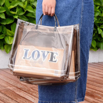 Прозрачна PVC водоустойчива чанта за многократна употреба Дрехи Еко чанта Модна преносима ежедневна дамска чанта за пътуване Дебела ръчна чанта