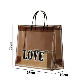 Прозрачна PVC водоустойчива чанта за многократна употреба Дрехи Еко чанта Модна преносима ежедневна дамска чанта за пътуване Дебела ръчна чанта