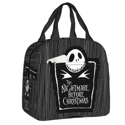 Šausmu filma Galvaskauss Džeks Termiski izolēta pusdienu soma sievietēm Tima Bērtona Helovīna pusdienu kastīte skolas darbam piknika pārtikas somas