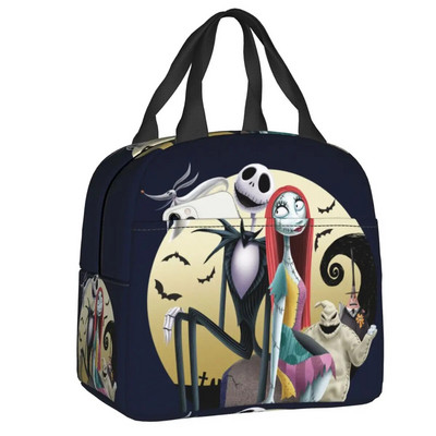 Šausmu filma Galvaskauss Džeks Termiski izolēta pusdienu soma sievietēm Tima Bērtona Helovīna pusdienu kastīte skolas darbam piknika pārtikas somas