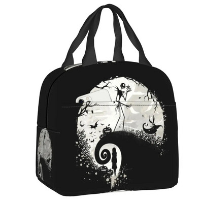 Šausmu filma Galvaskauss Džeks Termiski izolēta pusdienu soma sievietēm Tima Bērtona Helovīna pusdienu kastīte skolas darbam piknika pārtikas somas