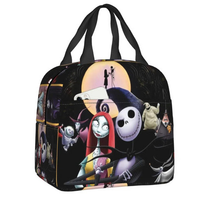 Šausmu filma Galvaskauss Džeks Termiski izolēta pusdienu soma sievietēm Tima Bērtona Helovīna pusdienu kastīte skolas darbam piknika pārtikas somas