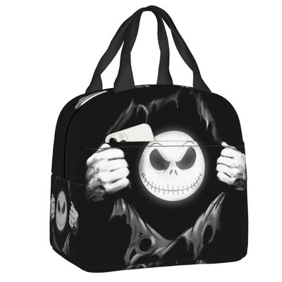 Šausmu filma Galvaskauss Džeks Termiski izolēta pusdienu soma sievietēm Tima Bērtona Helovīna pusdienu kastīte skolas darbam piknika pārtikas somas