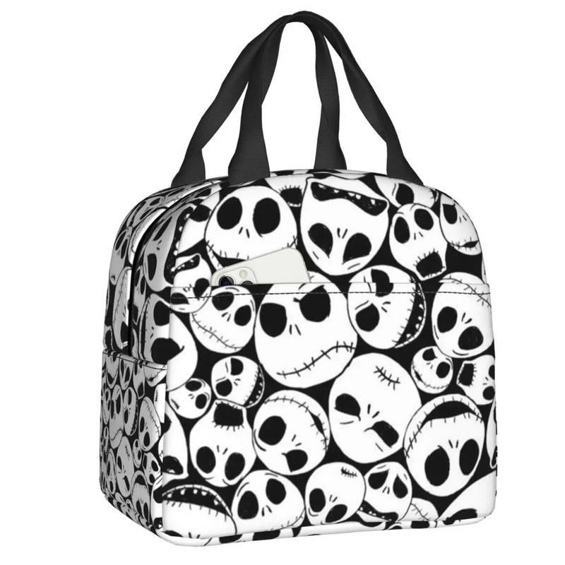 Šausmu filma Galvaskauss Džeks Termiski izolēta pusdienu soma sievietēm Tima Bērtona Helovīna pusdienu kastīte skolas darbam piknika pārtikas somas