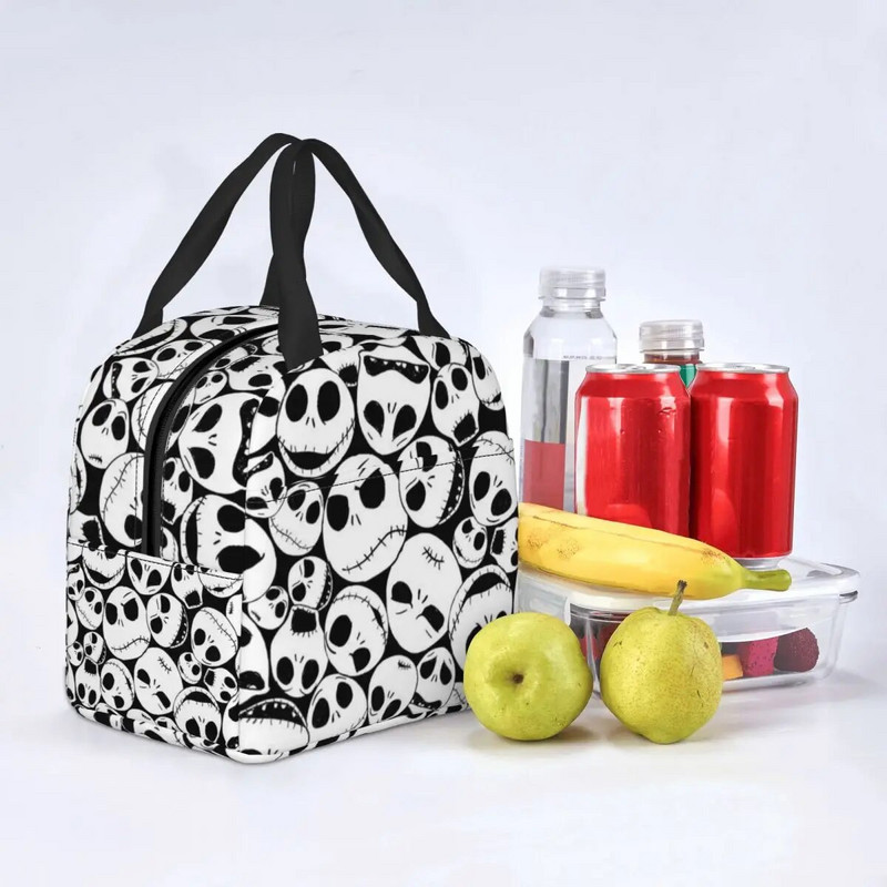 Šausmu filma Galvaskauss Džeks Termiski izolēta pusdienu soma sievietēm Tima Bērtona Helovīna pusdienu kastīte skolas darbam piknika pārtikas somas