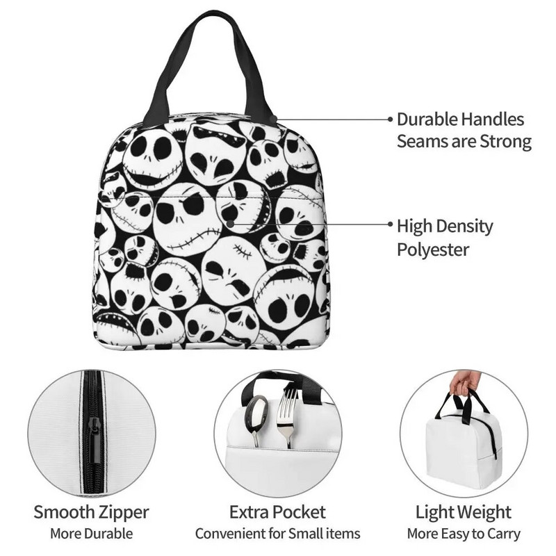 Šausmu filma Galvaskauss Džeks Termiski izolēta pusdienu soma sievietēm Tima Bērtona Helovīna pusdienu kastīte skolas darbam piknika pārtikas somas