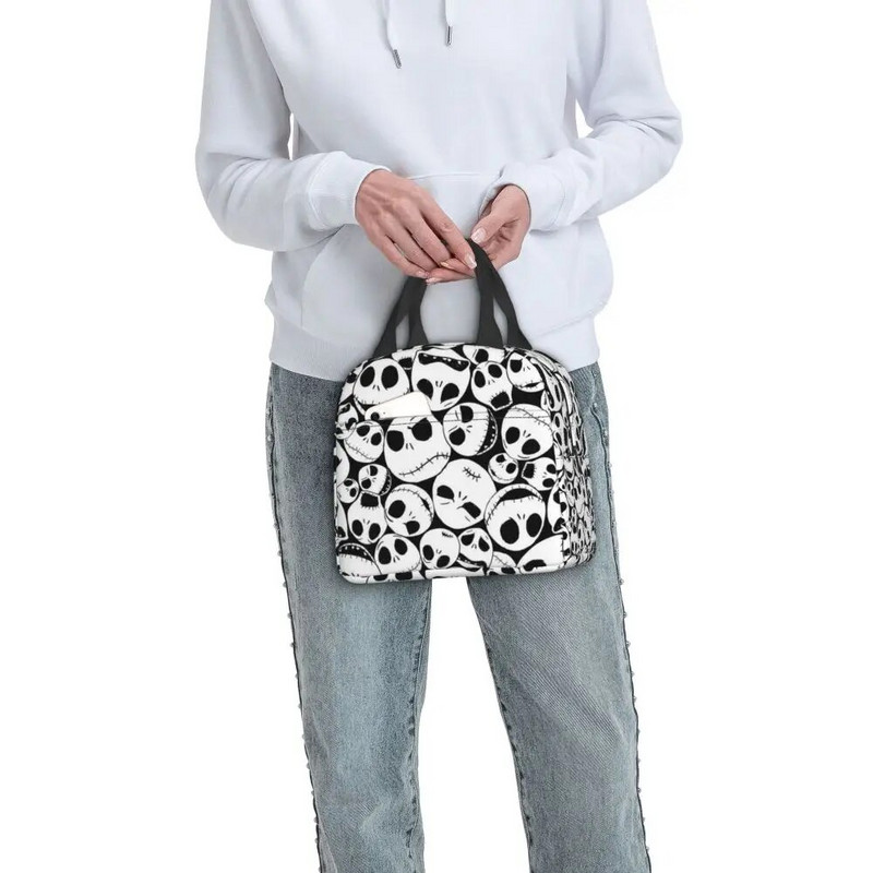 Šausmu filma Galvaskauss Džeks Termiski izolēta pusdienu soma sievietēm Tima Bērtona Helovīna pusdienu kastīte skolas darbam piknika pārtikas somas