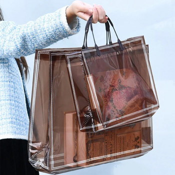 Прозрачни дебели PVC чанти за многократна употреба за жени Ежедневна преносима ръчна чанта Водоустойчива чанта за подарък Чанти за дрехи Еко чанта за пазаруване