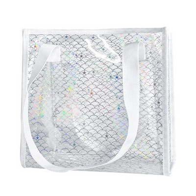 Skaidrus nešiojamas krepšys PVC lazeriu vandeniui atsparus skaidrios rankinės moteriškos didelės pirkėjo peties krepšys vasaros paplūdimio nešiojamas maišelis