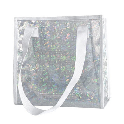 Skaidrus nešiojamas krepšys PVC lazeriu vandeniui atsparus skaidrios rankinės moteriškos didelės pirkėjo peties krepšys vasaros paplūdimio nešiojamas maišelis