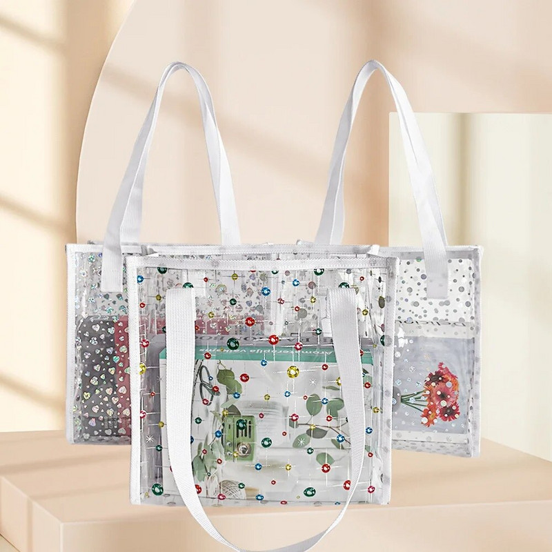 Skaidrus nešiojamas krepšys PVC lazeriu vandeniui atsparus skaidrios rankinės moteriškos didelės pirkėjo peties krepšys vasaros paplūdimio nešiojamas maišelis
