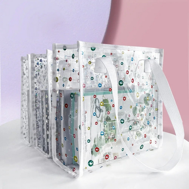 Skaidrus nešiojamas krepšys PVC lazeriu vandeniui atsparus skaidrios rankinės moteriškos didelės pirkėjo peties krepšys vasaros paplūdimio nešiojamas maišelis