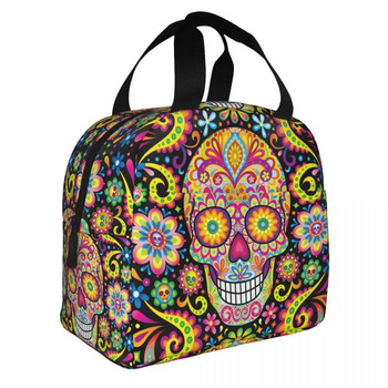 Мексикански захарен череп Денят на мъртвите Художествени изолирани чанти за обяд Жени Термален охладител Кутия за обяд на открито Къмпинг Пътуване