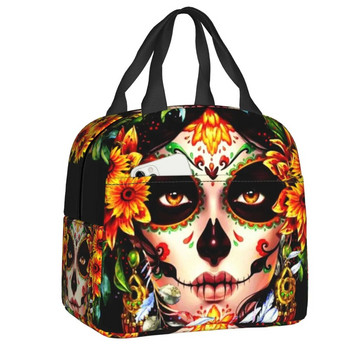 Mexican Sugar Skull Day Of The Dead Art Insulated Lunch Bags Women Resuable Thermal Cooler Food Lunch Box Υπαίθριο κάμπινγκ Ταξίδι
