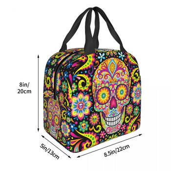 Мексикански захарен череп Денят на мъртвите Художествени изолирани чанти за обяд Жени Термален охладител Кутия за обяд на открито Къмпинг Пътуване