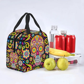 Mexican Sugar Skull Day Of The Dead Art Insulated Lunch Bags Women Resuable Thermal Cooler Food Lunch Box Υπαίθριο κάμπινγκ Ταξίδι