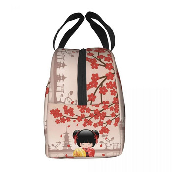 Японска кукла Keiko Kokeshi Merch Изолирана чанта за обяд Сладък дизайн Кимоно Кукли гейша Момичета Охладител Термална кутия Bento Кутии за обяд