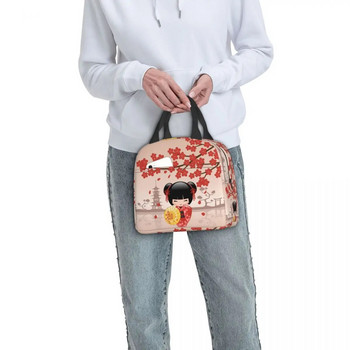 Ιαπωνική κούκλα Keiko Kokeshi Merch μονωμένη τσάντα μεσημεριανού γεύματος Χαριτωμένο σχέδιο κιμονό κούκλες γκέισα για κορίτσια Cooler Thermal Bento Box Κουτιά γεύματος