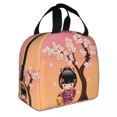 Ιαπωνική κούκλα Keiko Kokeshi Merch μονωμένη τσάντα μεσημεριανού γεύματος Χαριτωμένο σχέδιο κιμονό κούκλες γκέισα για κορίτσια Cooler Thermal Bento Box Κουτιά γεύματος