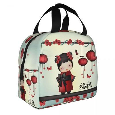 Ιαπωνική κούκλα Keiko Kokeshi Merch μονωμένη τσάντα μεσημεριανού γεύματος Χαριτωμένο σχέδιο κιμονό κούκλες γκέισα για κορίτσια Cooler Thermal Bento Box Κουτιά γεύματος