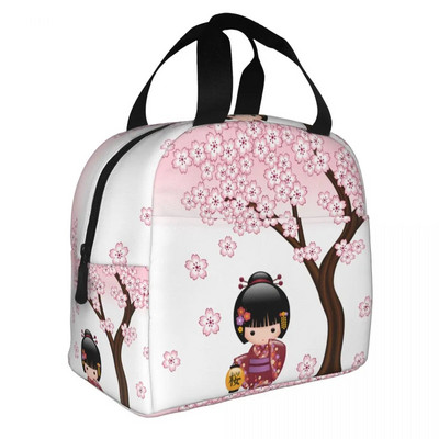 Ιαπωνική κούκλα Keiko Kokeshi Merch μονωμένη τσάντα μεσημεριανού γεύματος Χαριτωμένο σχέδιο κιμονό κούκλες γκέισα για κορίτσια Cooler Thermal Bento Box Κουτιά γεύματος