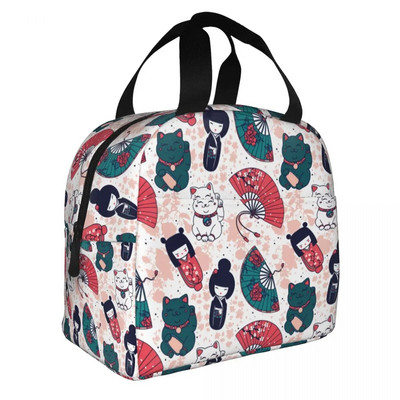 Ιαπωνική κούκλα Keiko Kokeshi Merch μονωμένη τσάντα μεσημεριανού γεύματος Χαριτωμένο σχέδιο κιμονό κούκλες γκέισα για κορίτσια Cooler Thermal Bento Box Κουτιά γεύματος
