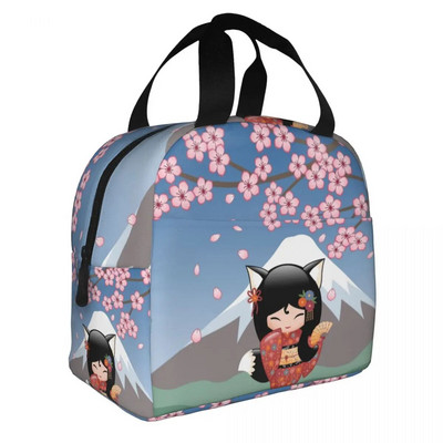 Ιαπωνική κούκλα Keiko Kokeshi Merch μονωμένη τσάντα μεσημεριανού γεύματος Χαριτωμένο σχέδιο κιμονό κούκλες γκέισα για κορίτσια Cooler Thermal Bento Box Κουτιά γεύματος