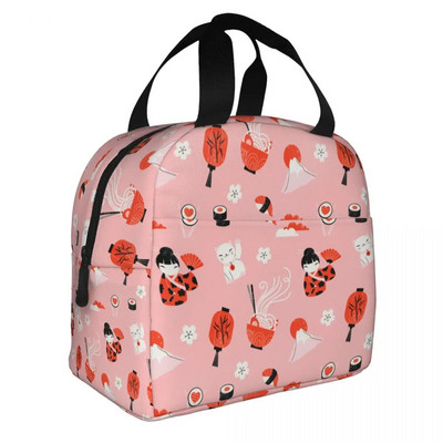 Ιαπωνική κούκλα Keiko Kokeshi Merch μονωμένη τσάντα μεσημεριανού γεύματος Χαριτωμένο σχέδιο κιμονό κούκλες γκέισα για κορίτσια Cooler Thermal Bento Box Κουτιά γεύματος