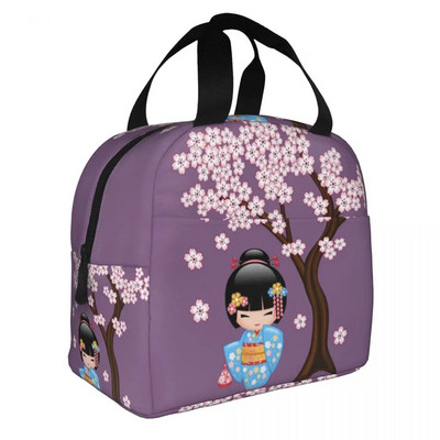 Ιαπωνική κούκλα Keiko Kokeshi Merch μονωμένη τσάντα μεσημεριανού γεύματος Χαριτωμένο σχέδιο κιμονό κούκλες γκέισα για κορίτσια Cooler Thermal Bento Box Κουτιά γεύματος