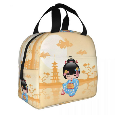 Ιαπωνική κούκλα Keiko Kokeshi Merch μονωμένη τσάντα μεσημεριανού γεύματος Χαριτωμένο σχέδιο κιμονό κούκλες γκέισα για κορίτσια Cooler Thermal Bento Box Κουτιά γεύματος