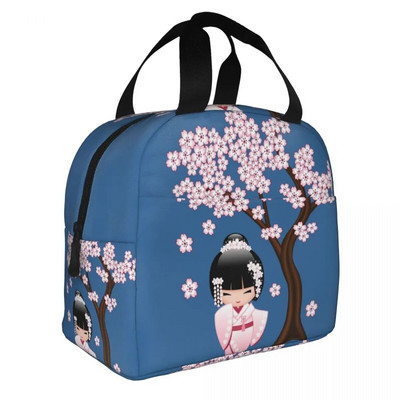 Ιαπωνική κούκλα Keiko Kokeshi Merch μονωμένη τσάντα μεσημεριανού γεύματος Χαριτωμένο σχέδιο κιμονό κούκλες γκέισα για κορίτσια Cooler Thermal Bento Box Κουτιά γεύματος