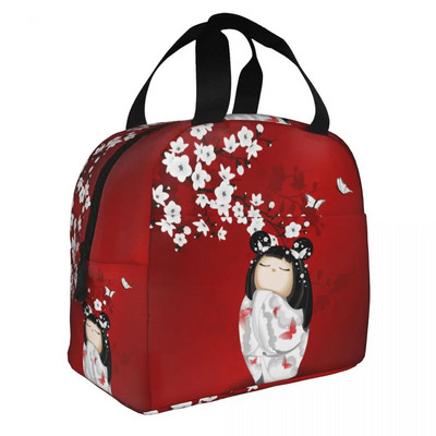 Ιαπωνική κούκλα Keiko Kokeshi Merch μονωμένη τσάντα μεσημεριανού γεύματος Χαριτωμένο σχέδιο κιμονό κούκλες γκέισα για κορίτσια Cooler Thermal Bento Box Κουτιά γεύματος