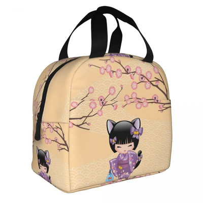Ιαπωνική κούκλα Keiko Kokeshi Merch μονωμένη τσάντα μεσημεριανού γεύματος Χαριτωμένο σχέδιο κιμονό κούκλες γκέισα για κορίτσια Cooler Thermal Bento Box Κουτιά γεύματος