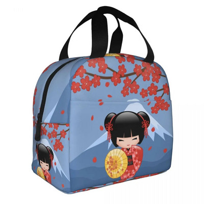 Ιαπωνική κούκλα Keiko Kokeshi Merch μονωμένη τσάντα μεσημεριανού γεύματος Χαριτωμένο σχέδιο κιμονό κούκλες γκέισα για κορίτσια Cooler Thermal Bento Box Κουτιά γεύματος