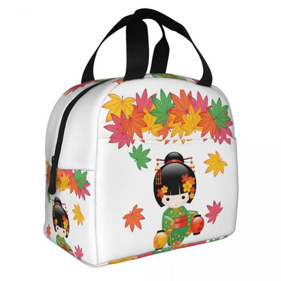 Ιαπωνική κούκλα Keiko Kokeshi Merch μονωμένη τσάντα μεσημεριανού γεύματος Χαριτωμένο σχέδιο κιμονό κούκλες γκέισα για κορίτσια Cooler Thermal Bento Box Κουτιά γεύματος