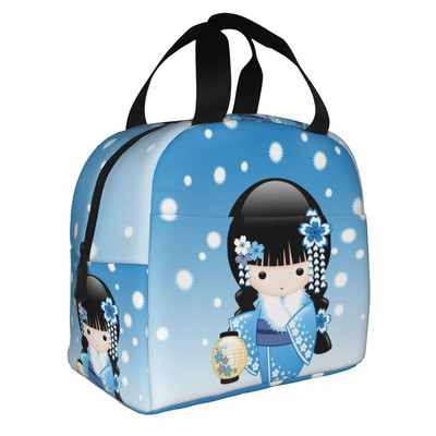 Ιαπωνική κούκλα Keiko Kokeshi Merch μονωμένη τσάντα μεσημεριανού γεύματος Χαριτωμένο σχέδιο κιμονό κούκλες γκέισα για κορίτσια Cooler Thermal Bento Box Κουτιά γεύματος